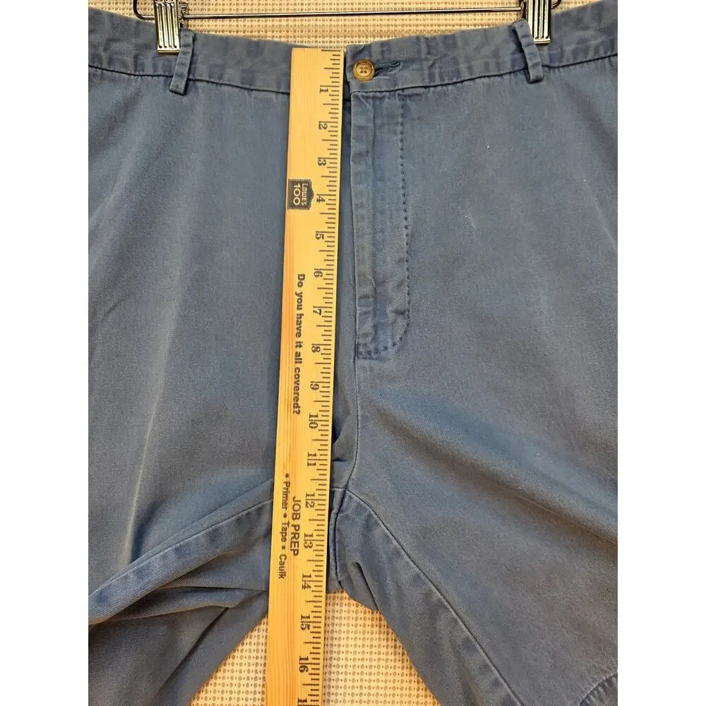 Peter Millar Men's Flat Front Chino Gold Shorts Size 42 Blue Washed Twill Casual